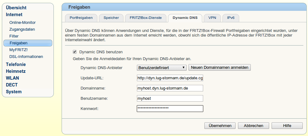 DynDNS Einstellungen der Fritzbox